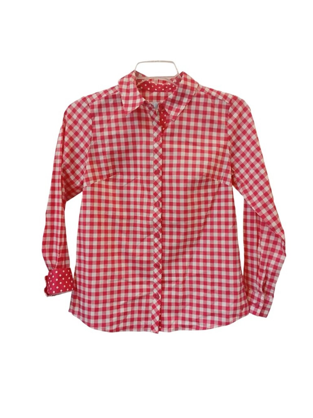 Denim & Co XXS Pink White Gingham Button Shirt Contrast Cuffs Cotton Blend #D-27 - Picture 11 of 11